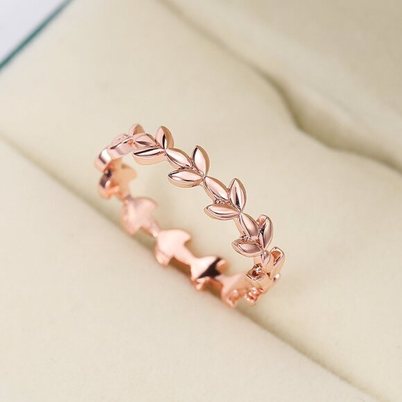 Fashion Leaf Rose Gold Plated Simple Ring for Women/Girl, K944